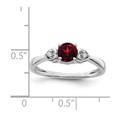 Sterling Silver Rhodium Plated Diamond and Garnet Ring - 5
