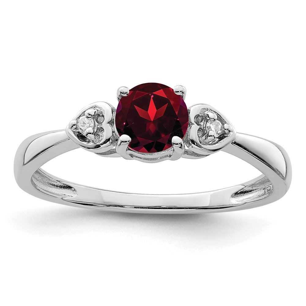 Sterling Silver Rhodium Plated Diamond and Garnet Ring - 5
