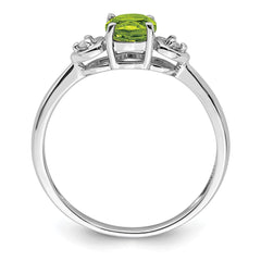 Sterling Silver Rhodium Plated Diamond and Peridot Round Ring - 2