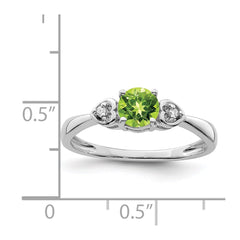 Sterling Silver Rhodium Plated Diamond and Peridot Round Ring - 4