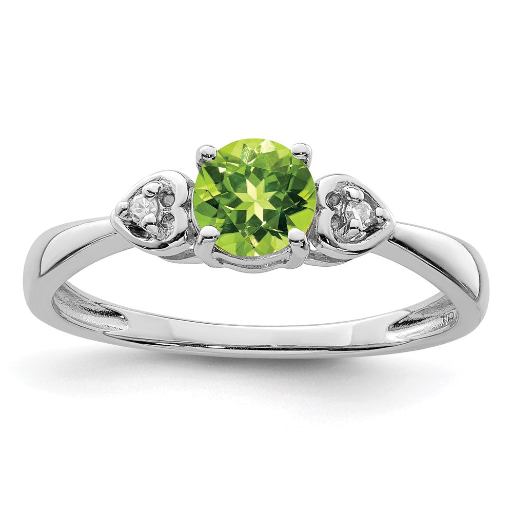Sterling Silver Rhodium Plated Diamond and Peridot Round Ring - 4
