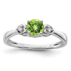Sterling Silver Rhodium Plated Diamond and Peridot Round Ring - 4