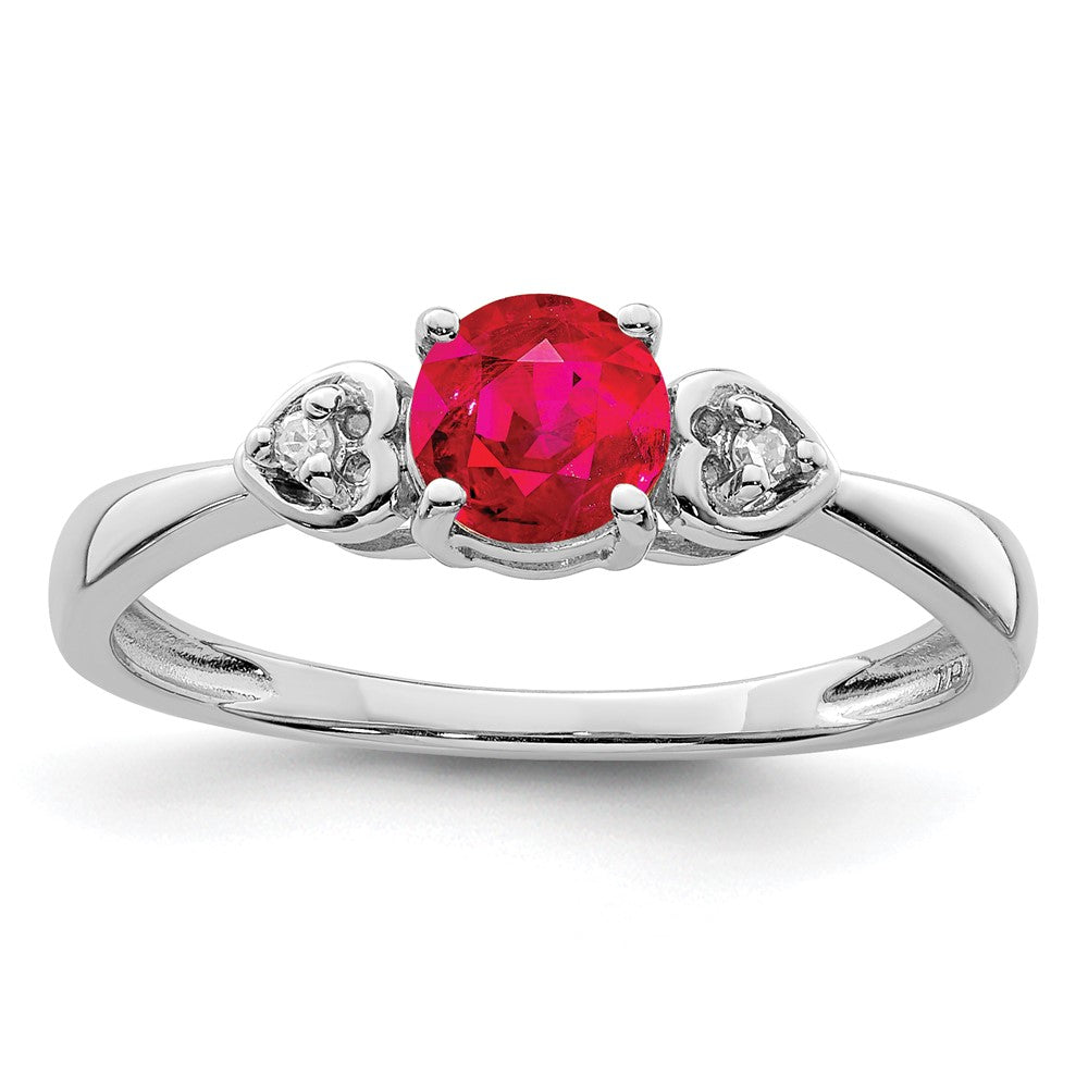 Sterling Silver Rhodium Plated Diamond and Ruby Ring - 2