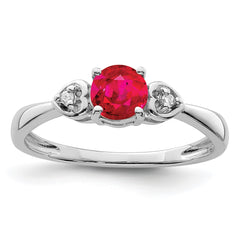 Sterling Silver Rhodium Plated Diamond and Ruby Ring - 4