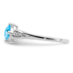 Sterling Silver Rhodium Plated Diamond and Sky Blue Topaz Cushion Ring - 2