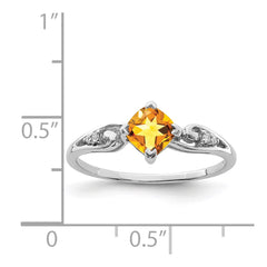 Sterling Silver Rhodium Plated Diamond and Citrine Cushion Ring - 4