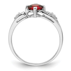 Sterling Silver Rhodium Plated Diamond and Garnet Cushion Ring - 2