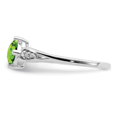 Sterling Silver Rhodium Plated Diamond and Peridot Cushion Ring