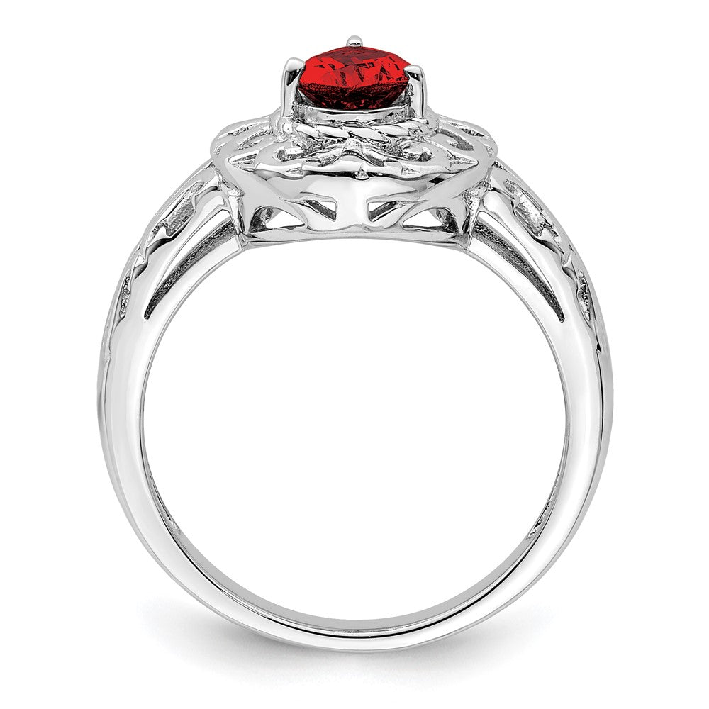 Sterling Silver Rhodium Plated Garnet Teardrop Ring - 4