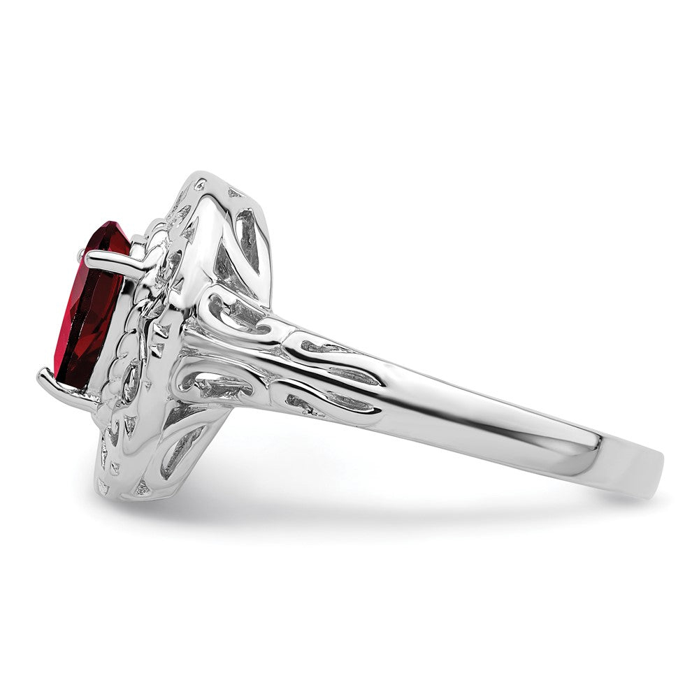 Sterling Silver Rhodium Plated Garnet Teardrop Ring - 4