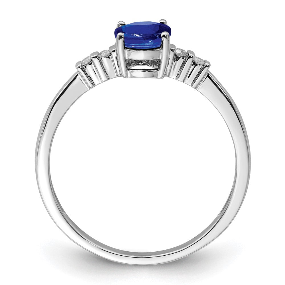 Sterling Silver Rhodium Plated Diamond & Sapphire Oval Ring - 4