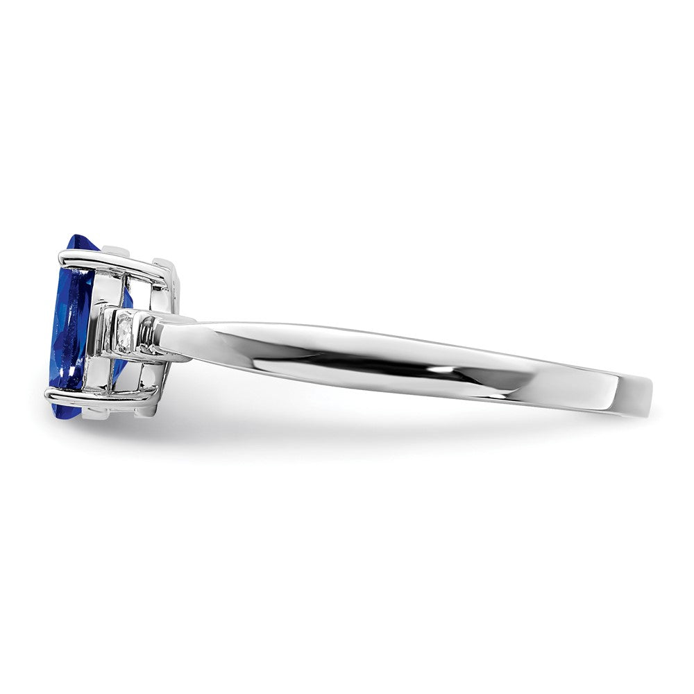 Sterling Silver Rhodium Plated Diamond & Sapphire Oval Ring - 4