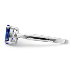 Sterling Silver Rhodium Plated Diamond & Sapphire Oval Ring - 4