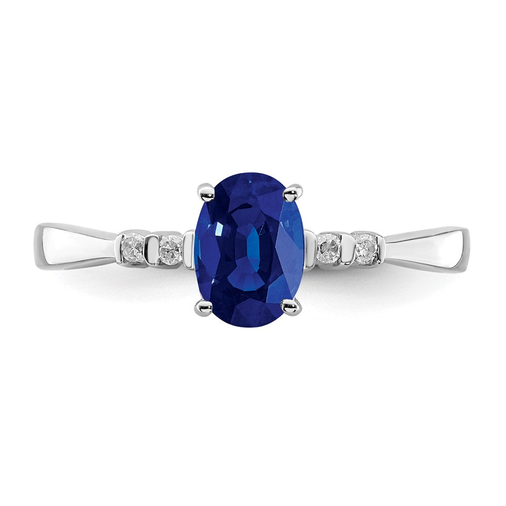 Sterling Silver Rhodium Plated Diamond & Sapphire Oval Ring - 4