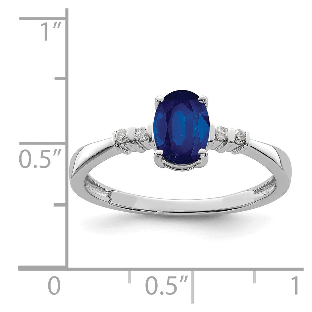 Sterling Silver Rhodium Plated Diamond & Sapphire Oval Ring - 4