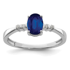 Sterling Silver Rhodium Plated Diamond & Sapphire Oval Ring - 4