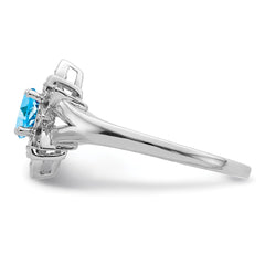 Sterling Silver Rhodium Diam. & Light Blue Topaz Ring - 3