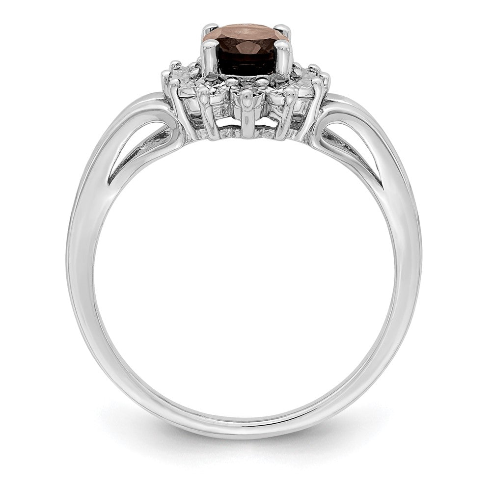 Sterling Silver Rhodium Diam. & Smoky Quartz Ring - 37