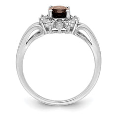 Sterling Silver Rhodium Diam. & Smoky Quartz Ring - 37