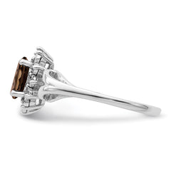 Sterling Silver Rhodium Diam. & Smoky Quartz Ring - 37