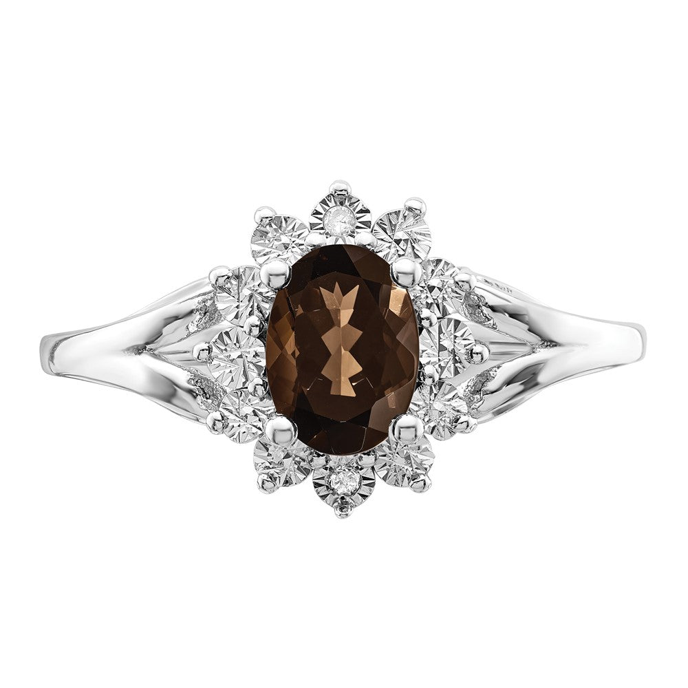 Sterling Silver Rhodium Diam. & Smoky Quartz Ring - 37