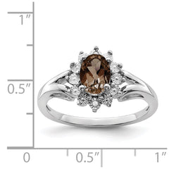 Sterling Silver Rhodium Diam. & Smoky Quartz Ring - 37