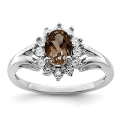 Sterling Silver Rhodium Diam. & Smoky Quartz Ring - 37