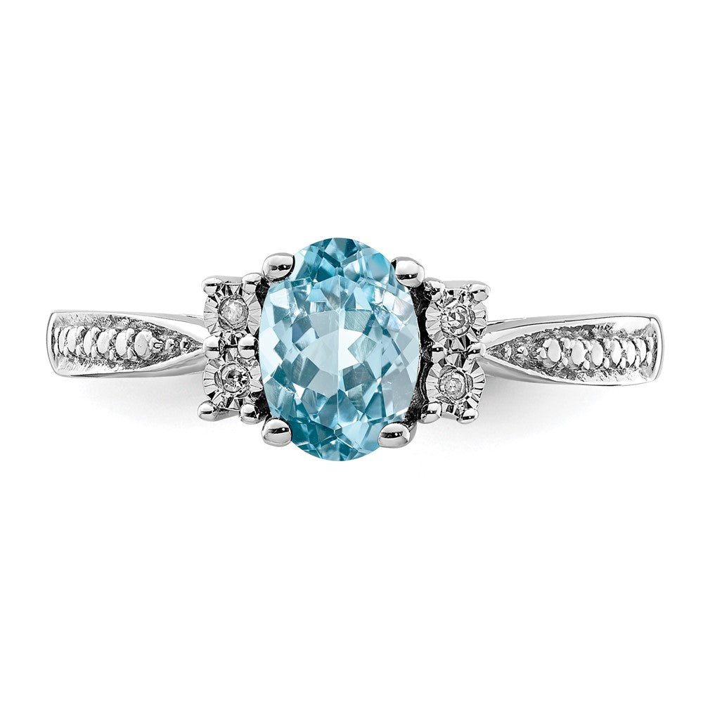 Sterling Silver Rhodium Diam. & Light Blue Topaz Ring - 16