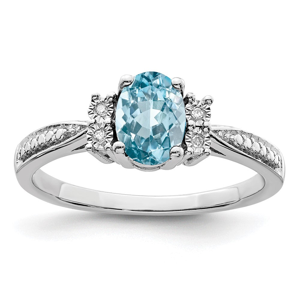 Sterling Silver Rhodium Diam. & Light Blue Topaz Ring - 16