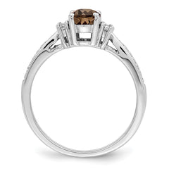 Sterling Silver Rhodium Diam. & Smoky Quartz Ring - 34
