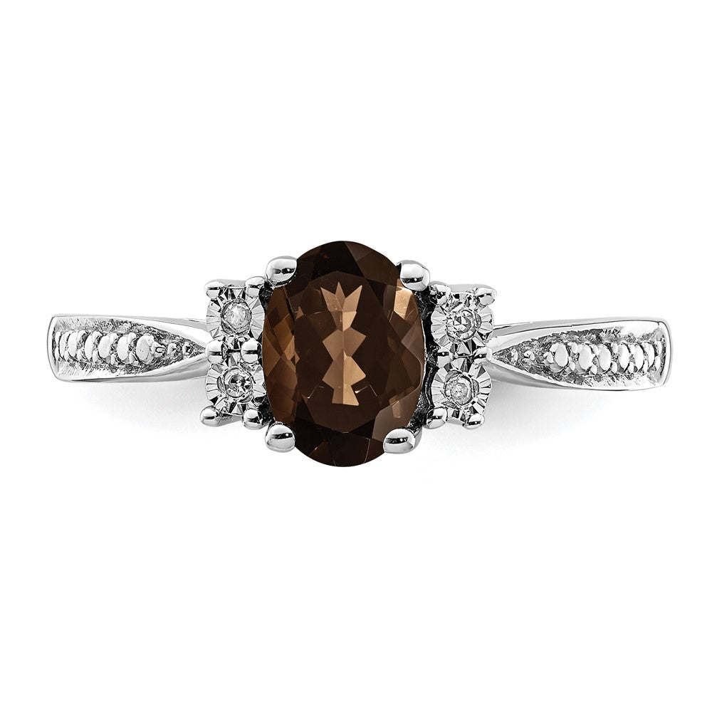 Sterling Silver Rhodium Diam. & Smoky Quartz Ring - 35