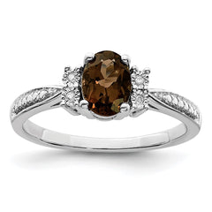 Sterling Silver Rhodium Diam. & Smoky Quartz Ring - 34