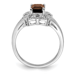 Sterling Silver Rhodium Diam. & Smoky Quartz Ring - 28