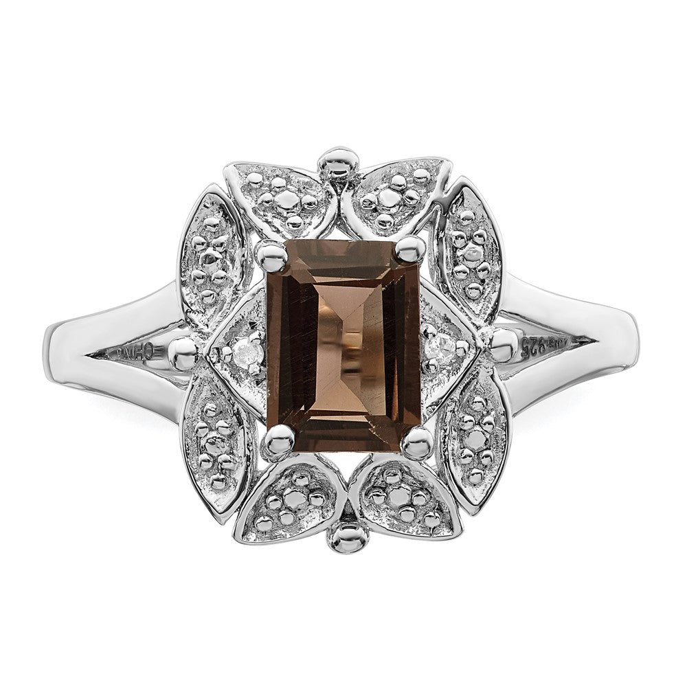 Sterling Silver Rhodium Diam. & Smoky Quartz Ring - 41