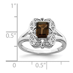 Sterling Silver Rhodium Diam. & Smoky Quartz Ring - 28