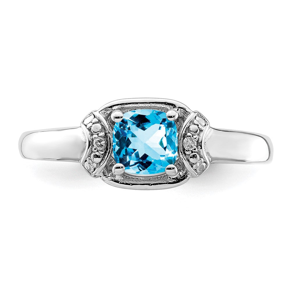 Sterling Silver Rhodium Diam. & Light Blue Topaz Ring - 17