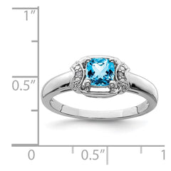 Sterling Silver Rhodium Diam. & Light Blue Topaz Ring - 8