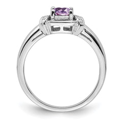 Sterling Silver Rhodium Diam. & Pink Quartz Ring - 9