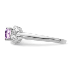 Sterling Silver Rhodium Diam. & Pink Quartz Ring - 9