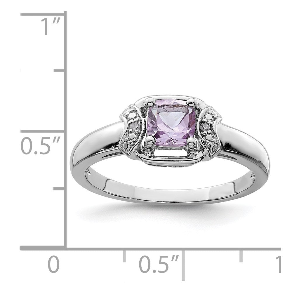 Sterling Silver Rhodium Diam. & Pink Quartz Ring - 9