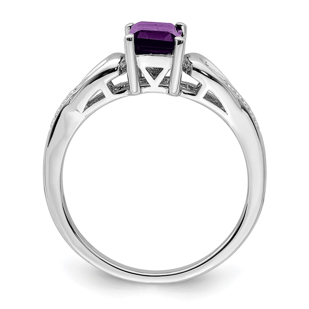 Sterling Silver Rhodium-plated Diamond & Amethyst Ring - 36