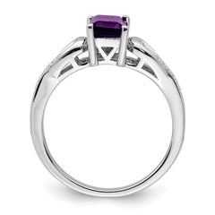 Sterling Silver Rhodium-plated Diamond & Amethyst Ring - 26