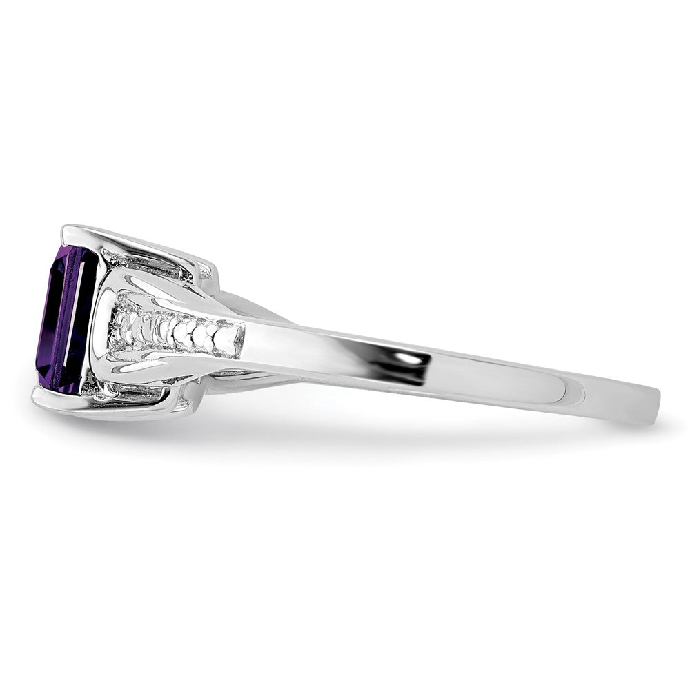 Sterling Silver Rhodium-plated Diamond & Amethyst Ring - 34