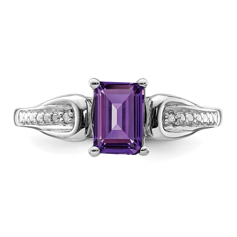 Sterling Silver Rhodium-plated Diamond & Amethyst Ring - 34