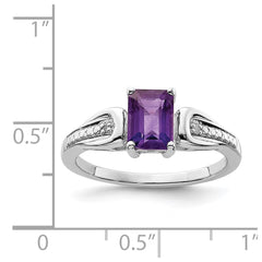 Sterling Silver Rhodium-plated Diamond & Amethyst Ring - 26