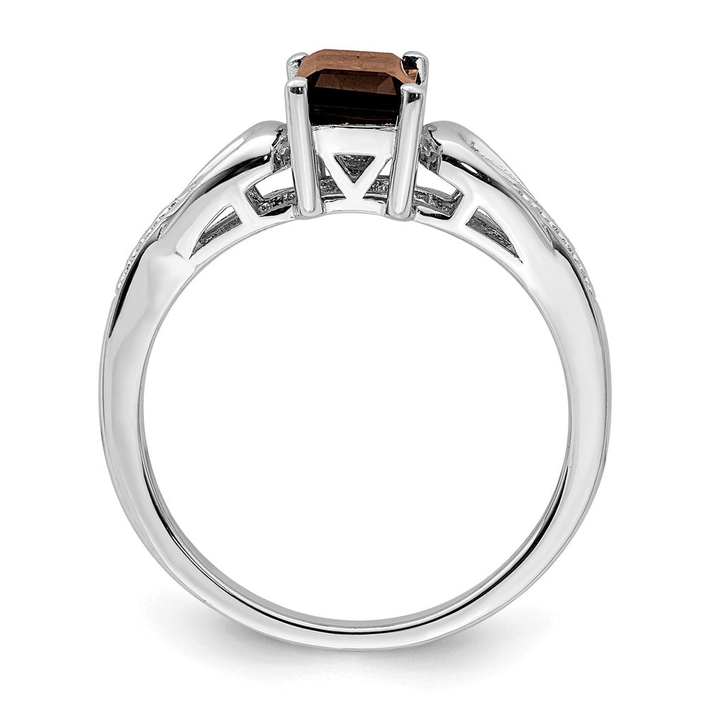 Sterling Silver Rhodium Diam. & Smoky Quartz Ring - 43