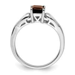 Sterling Silver Rhodium Diam. & Smoky Quartz Ring - 46