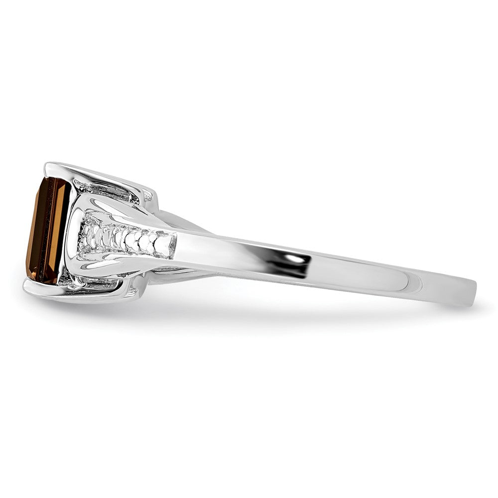 Sterling Silver Rhodium Diam. & Smoky Quartz Ring - 43