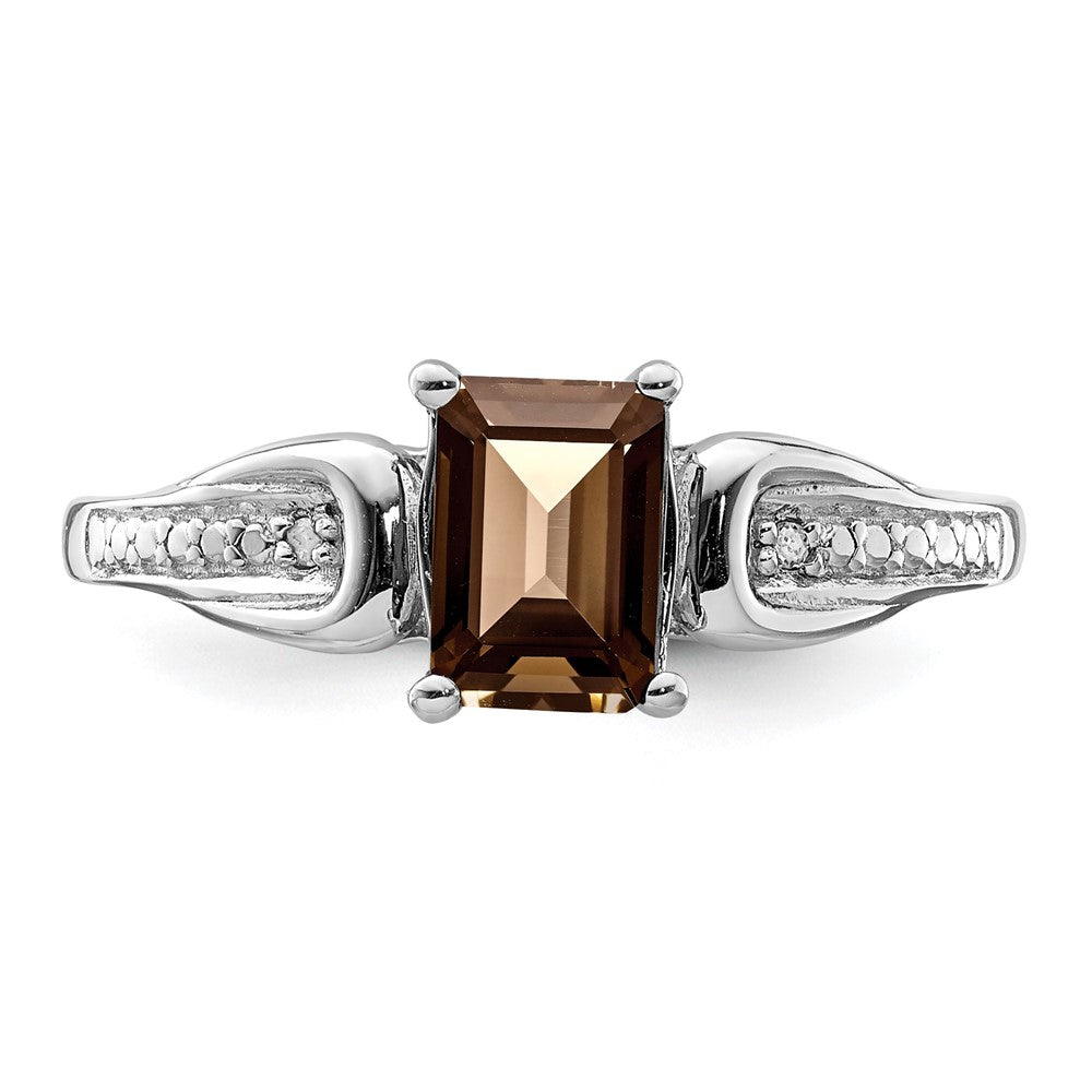 Sterling Silver Rhodium Diam. & Smoky Quartz Ring - 45
