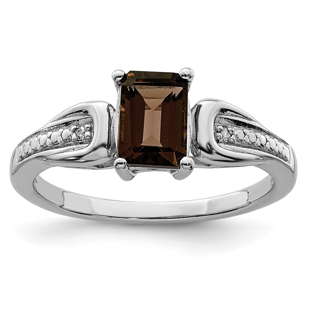 Sterling Silver Rhodium Diam. & Smoky Quartz Ring - 45